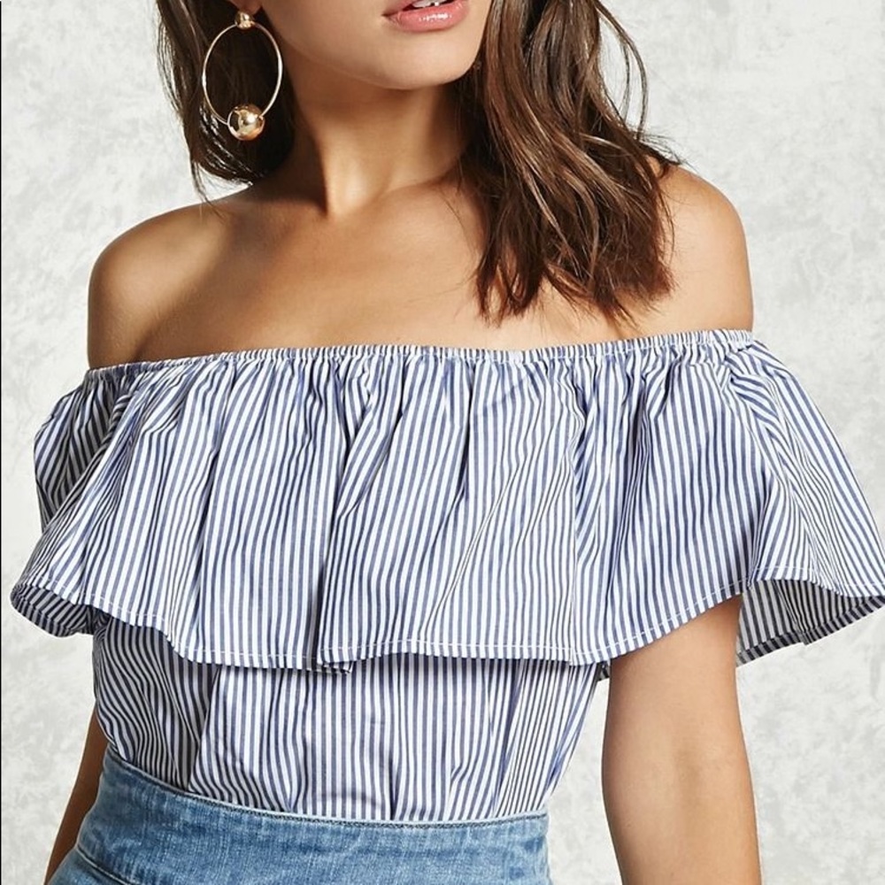 Forever 21 woven bodysuit blue/white